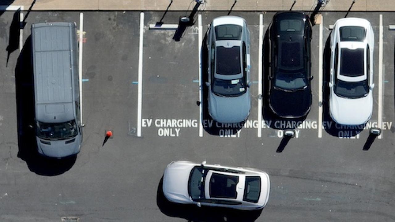Aerial view of EV charging only lot